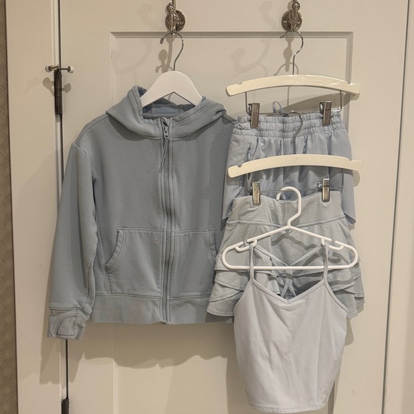 Athleta Girl Blue Bundle - zip up hoodie shorts skirt and tank